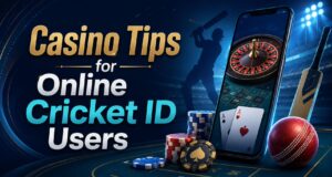 Casino tips for online cricket ID users with cricket and casino game visuals.