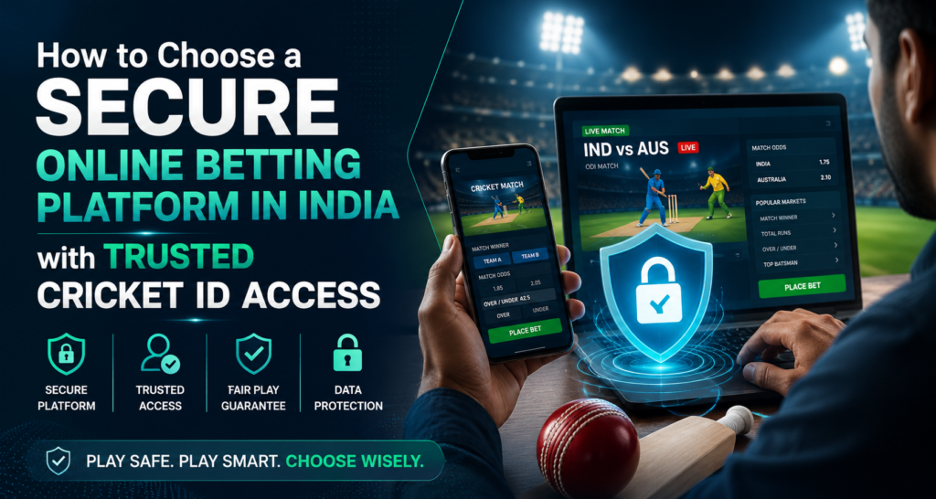 Secure online betting platform in India with trusted cricket ID access, cricket betting dashboard, and data protection shield.