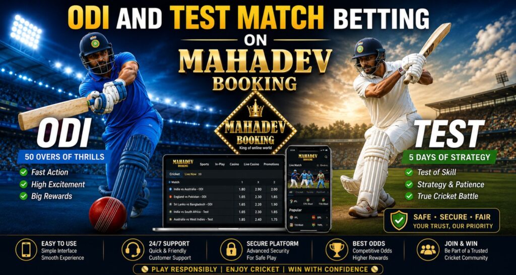ODI and Test Match Betting on Mahadev Booking platform.